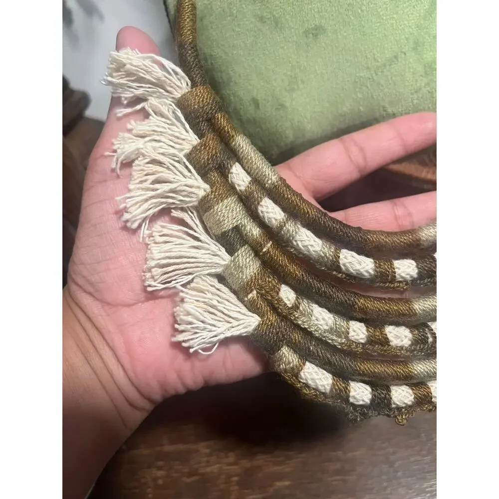 Statement Necklace Layered Woven Rope Fringe Fiber Art Boho Bib Handmade
